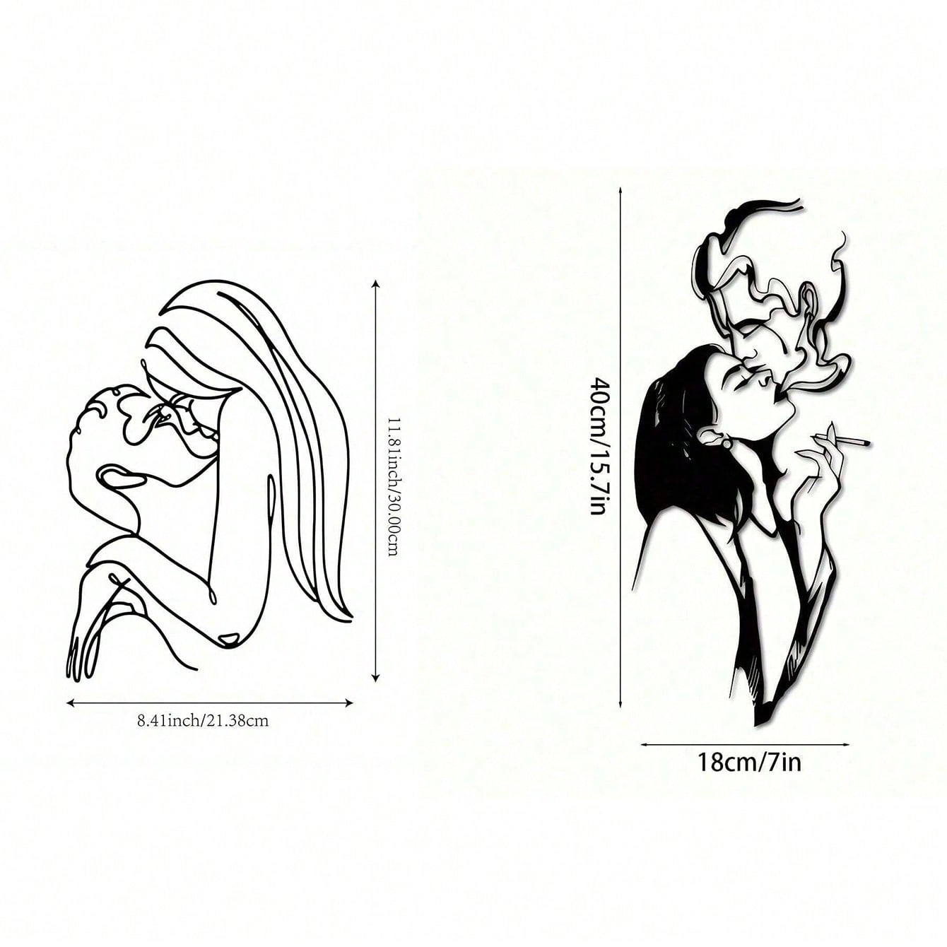 

Metal Wall Art Minimalist Bohemian Gothic Kissing Couple Silhouette Smoke Swirls Home Decor Anniversary Gift Rustproof різнокольоровий