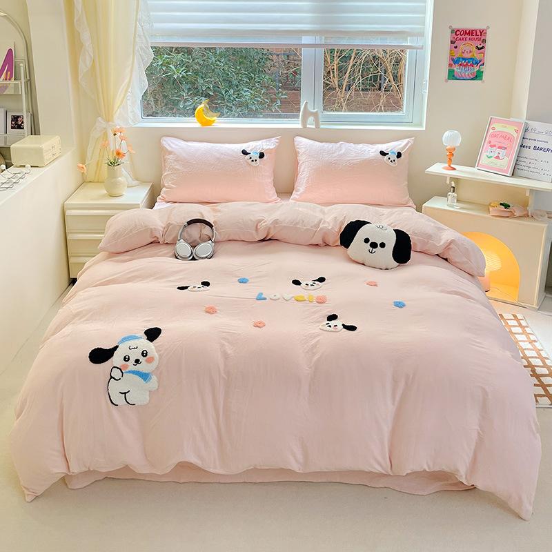 Ultra-soft Pure Cotton Four-piece Set Solid Color Soft and Comfortable Embroidered Four-piece Set Cartoon Skin-friendly Breathable Bedding