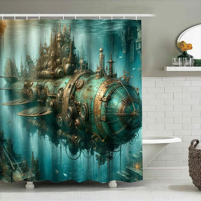 Steampunk Style Bath Shower Curtain Fabric Waterproof Decorative Home Bathroom Accessories Rustic Metal Industrial Design
