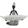 African Woman Figurine with Head Tray, Black & White Tribal Ethnic Pattern Resin Statue, Dual-Function Storage Organizer for Keys Trinkets Snacks,