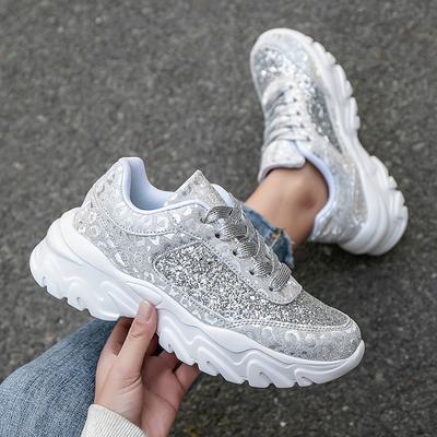 Glänzende Strasssteine Damen Sneaker Schuhe Dicke Sohle Sportliche Frau Lässig 2025 Sommer Neu Koreanische Version Plateau S