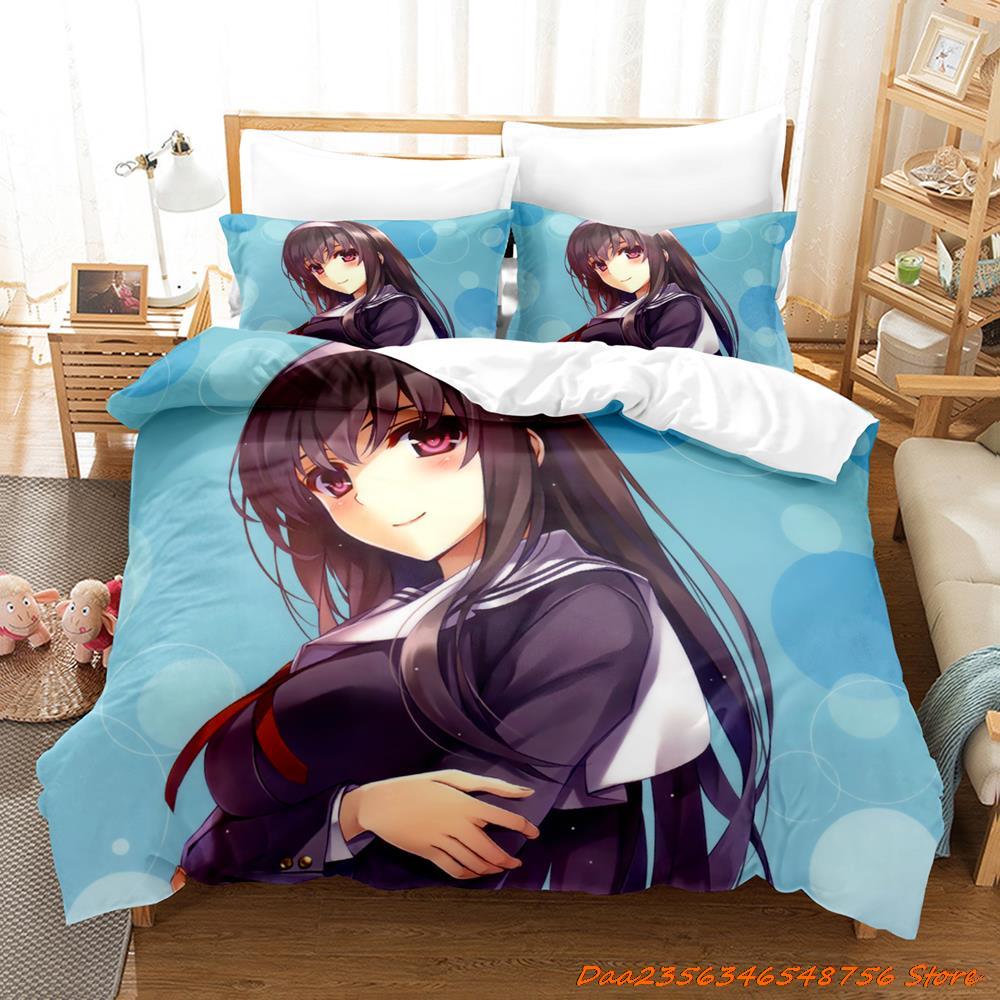 Utaha Kasumigaoka Bedding Set Cartoon Anime Three-Piece Set Adult Kid Bedroom Duvetcover Sets 3D Kawaii Girls Sexy