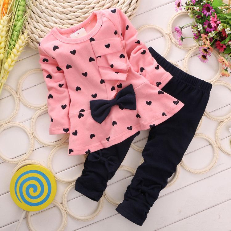 New Love Bow Girl Suit European and American Princess Long Sleeve Two-piece Suit