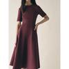 Za2025 Spring New Women's Clothing Waist-Tight Slim Looking Wave Wide round Neck Short Sleeve Midi Skirt Dress 2648952