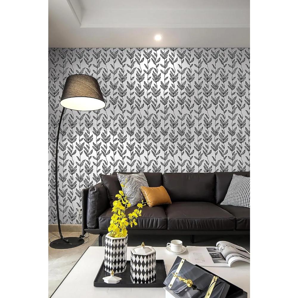 Black Breezy Leaves Peel and Stick Self-Adhesive Wallpaper Removable Leaf Contact Paper for Bathroom Wall Decor