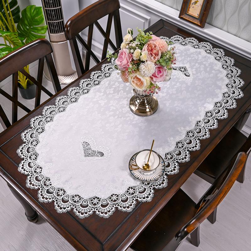 European Oval Living Room Table Mat Tea Table Dining Table Cloth Lace Edge Fabric Heat-resistant and Dustproof Tablecloth