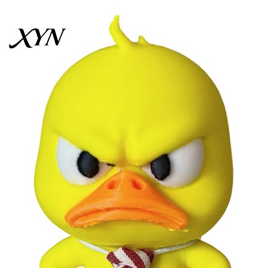 Cute Desktop Ornament with Tie 3D Printed Angry Duck Figurine, Yellow Detachable Articulated Tie, Fun Expression for Family Home Office Nursery