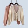 Gentle Stylish Woven Flower Pearl Buckle Knitting Sweater Cardigan Coat Loose Short Long Sleeve Autumn Women