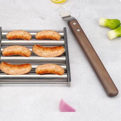 Hot-Dog-Rolle Wurstrolle Edelstahl Hot-Dog-Grillrolle mit Holzgriff BBQ Hotdog-Rolle zum gleichmäßigen Grillen
