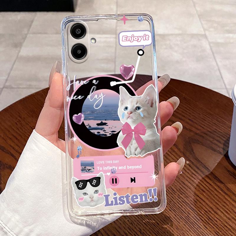 For Samsung Galaxy A07 4G 2025 Silicone Aesthetic Fashion Cute Cat Phone Case Transparent Soft TPU Casing SamsungA07 Back Cover