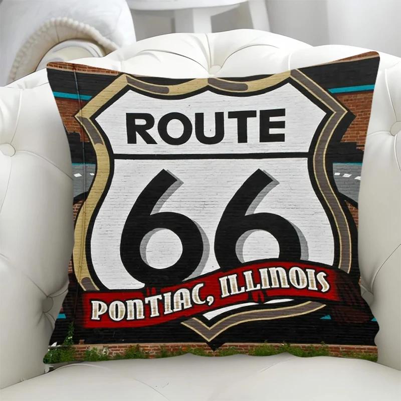 Pillowcase Highway Route 66 Cushion Covers 45x45 Short Plush Fall Decor Duplex Printing Cushions Cover 45*45 Lounge Chairs Sofa