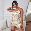 Plus Size Pajama Set Fashion Printed Casual Shorts Loungewear Set Sexy Backless Halter Pajama Suit