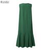 ZANZEA Women Elegant Casual V-Neck Solid Color Loose Sleeveless Dress