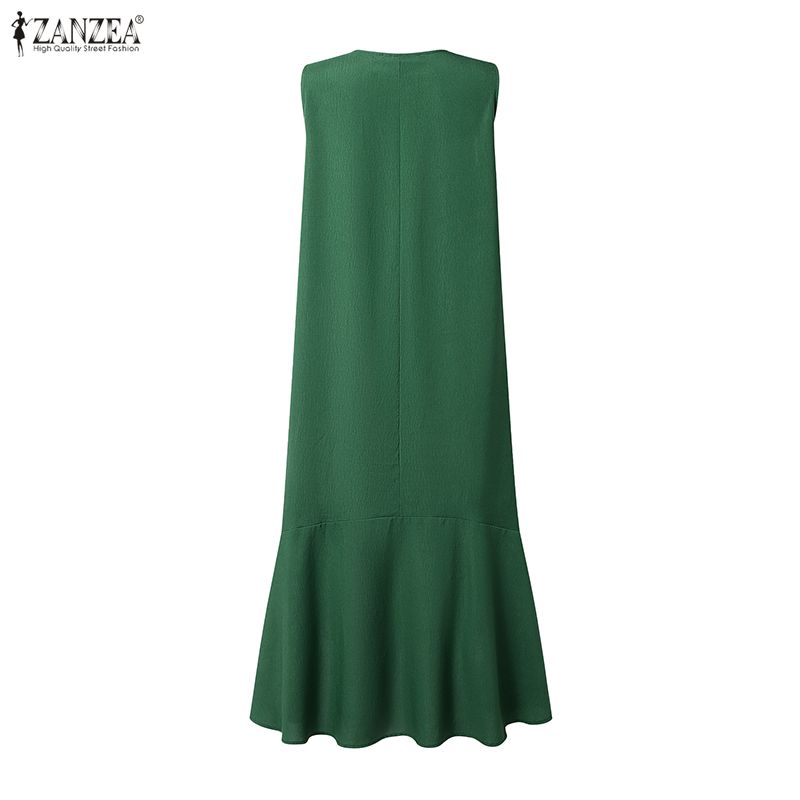 ZANZEA Women Elegant Casual V-Neck Solid Color Loose Sleeveless Dress