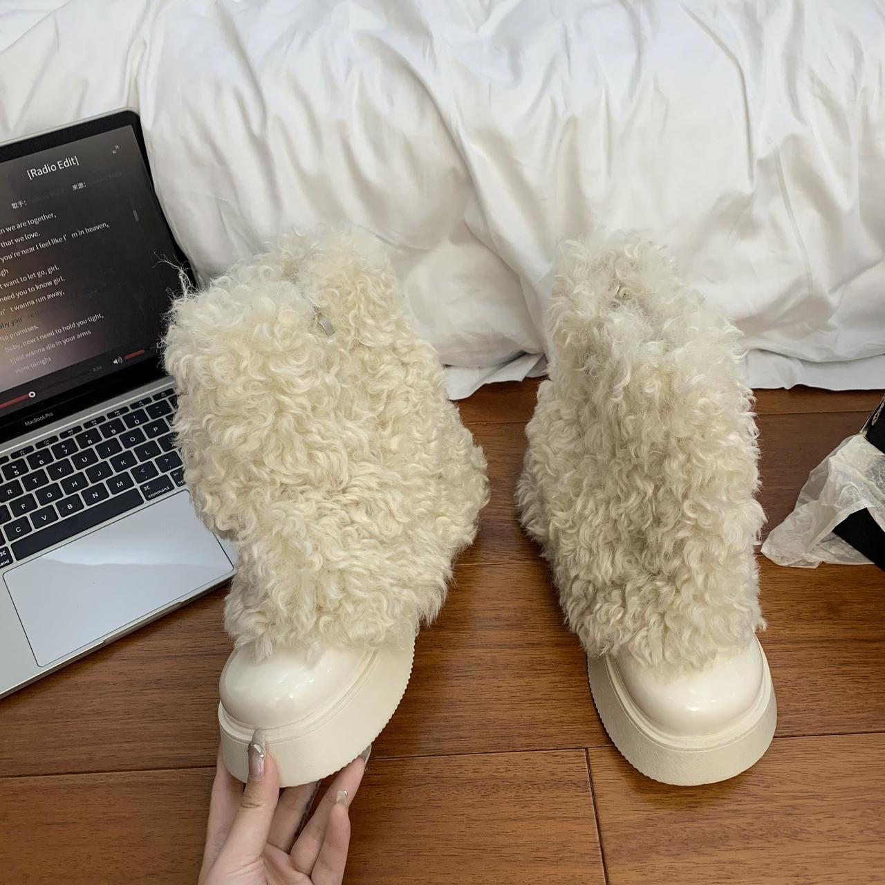 

Fur High Heels Women Platform Ankle Boots Plush Snow Warm Shoes Winter 2025 Trend Cozy Walking Non Slip Shoes Fad Botas Mujer 39 бежевий