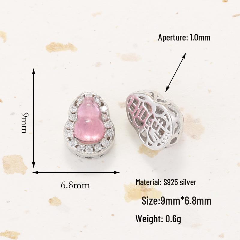 S925 Sterling Silver Pink Tourmaline Gourd Loose Beads for DIY Jewelry Making