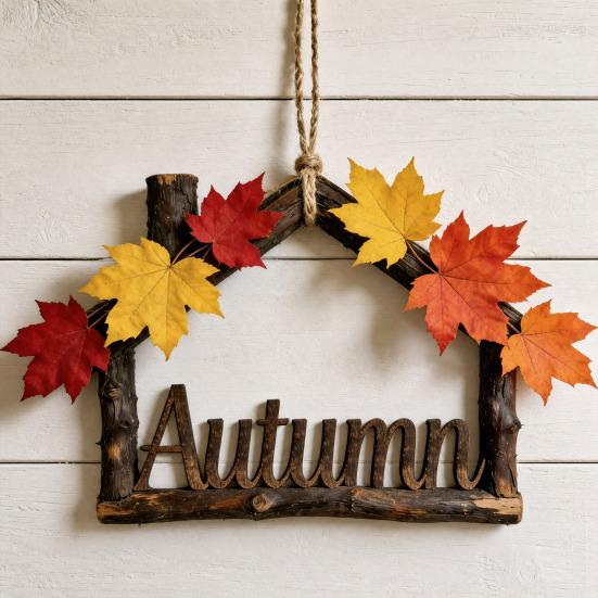 House Plate, Handmade Rustic Wall Door Sign, with Seasonal Flowers And Hemp Rope Lanyard, for Holiday Decoration