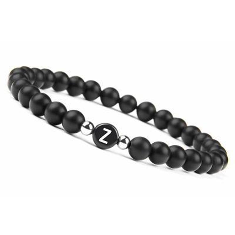 6mm 26 Písmen Náramek Unisex Černý Matný Kámen Korálkový Náramek Ručně Vyráběný DIY Náramek pro Ženy Muže Páry Dárky k Přátelství
