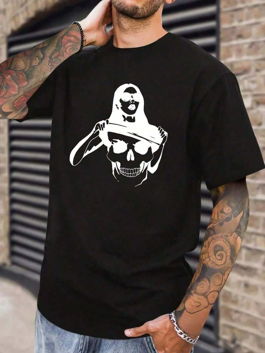 

Unisex S Skull Graphic T-Shirt - Black Tee With White Skull & Beauty Print S