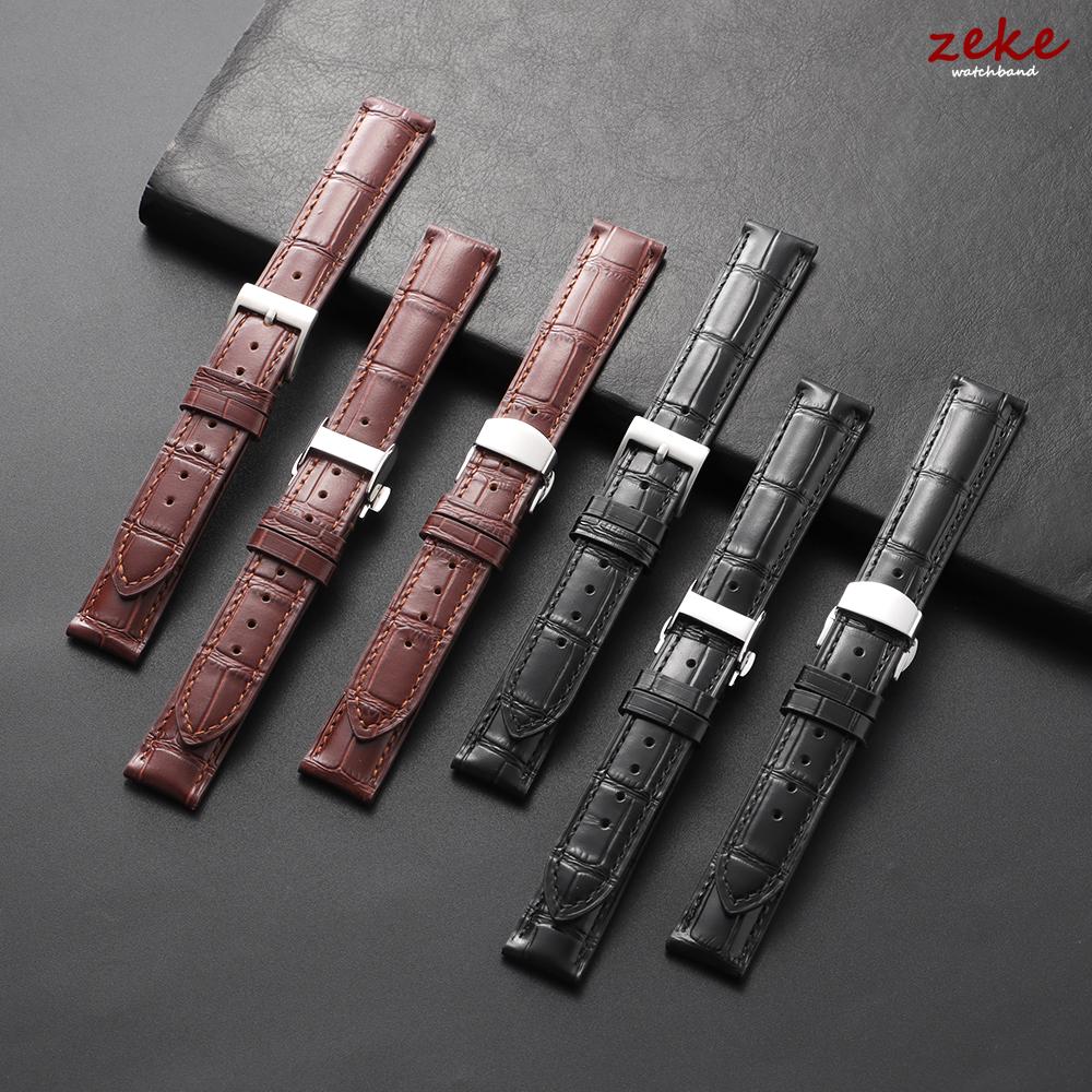 Premium Genuine Leather Watchband 18mm Men's and Women's Replacement Casual Strap with Butterfly Clasp Watch Bracelet Accessory