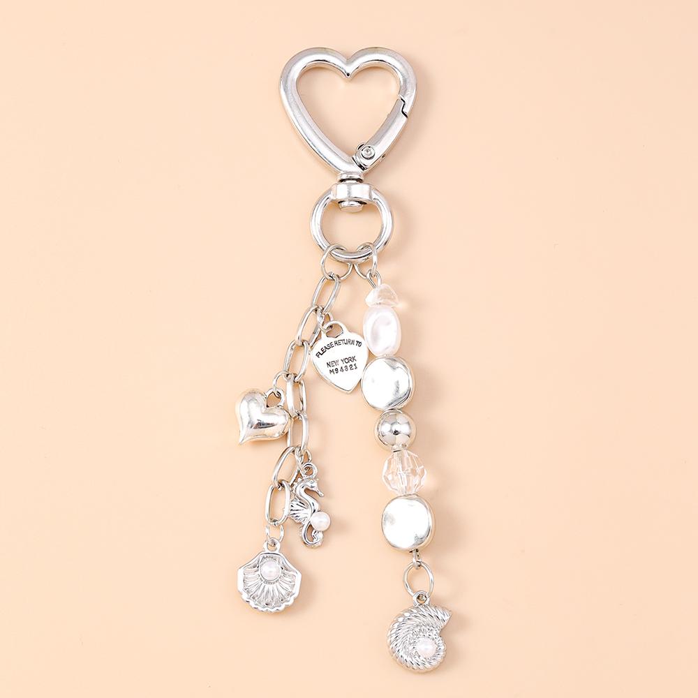Fashion Summer Beach Shell Starfish Keychain Pearl Crystal Key Ring Pendants for Women Girls Handbag Decor DIY Jewelry Gifts