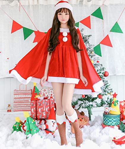 Costume da Cosplay di Babbo Natale Milky Time per Natale, Stile Lolita Gotica, Set da 3 Pezzi di Babbo Natale con Maniche a Poncho (Rosso, M.)