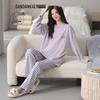 Damen Herbst Baumwollpyjama mit Brustpolster: Einfarbiges Cartoon-Set, Niedlich, Lockere Passform, Übergröße Homewear