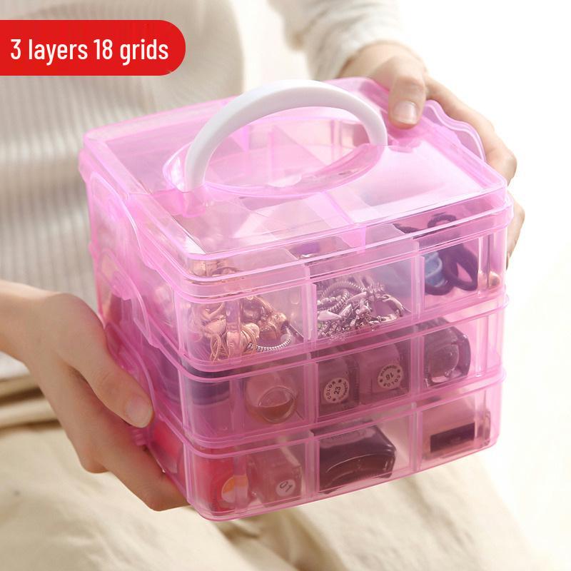 Compact 18-Compartment Three-Layer Portable Jewelry and Tool Organizer Box
