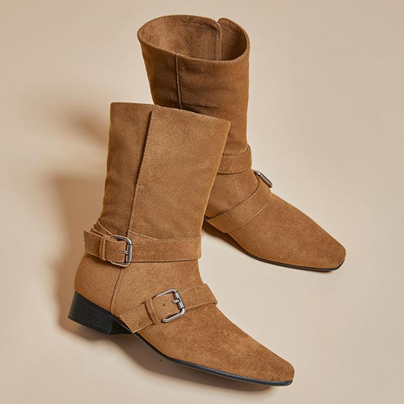 Mode AIYUQI Damen Western Cowboy Stiefel Rutschfest Spitz Zehe Schnalle Damen Motorradstiefel Herbst/Winter Stiefeletten