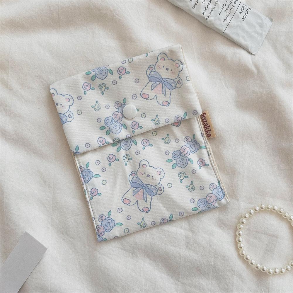 Damenbinden Aufbewahrungstaschen Koreanisch Niedlich Blume Große Kapazität Mädchen Cartoon Menstruation Tampon Organizer Tasche Mini Tasche