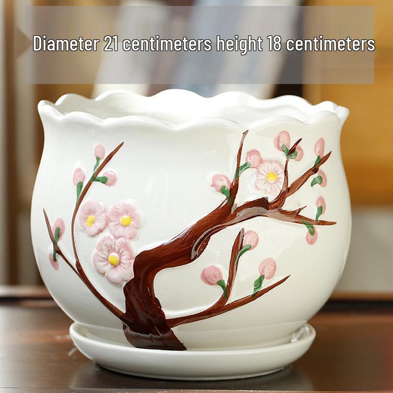Simple Creative Ceramic Hanging Flower Pot with Tray - Large/Extra Large for Succulents and Green Pothos