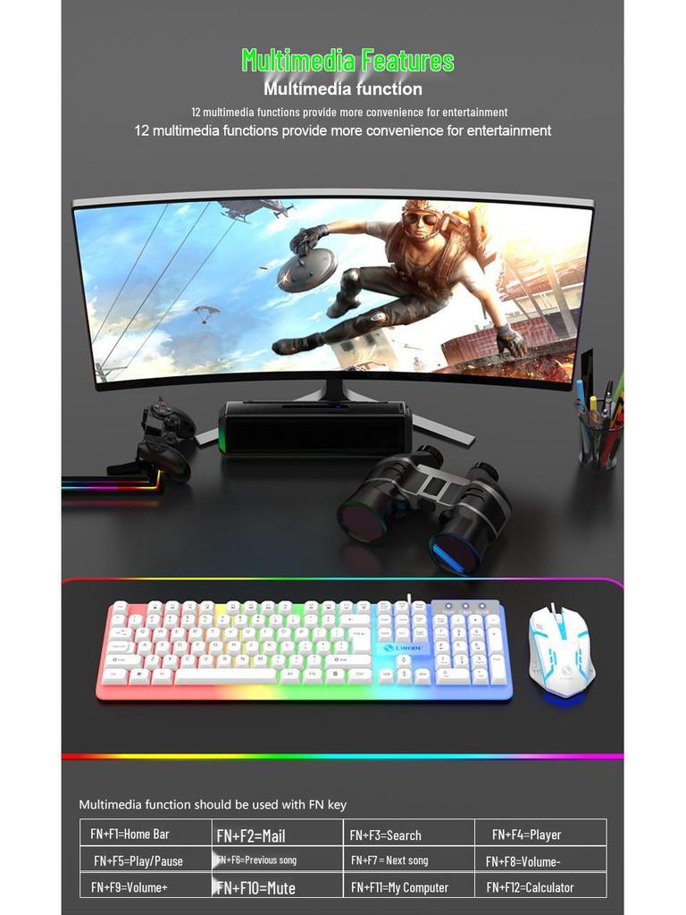 Russian Arabic Wired Luminous Gaming Keyboard & Mouse Set