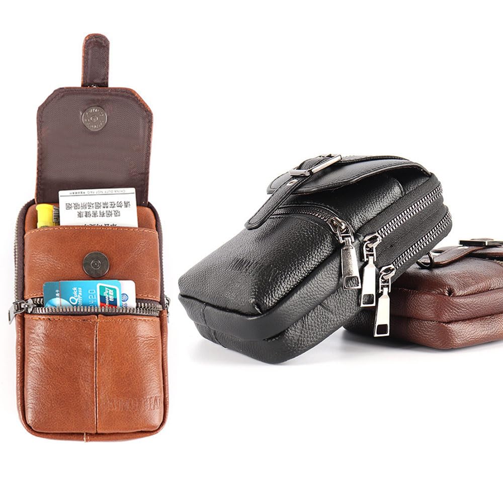 Wellvie Classy Smartphone Shoulder Stylish Loss Cowhide Multifunctional Pouch, Bag/Belt Pouch, 3-Way, Men's, Design, Prevention, Safe, Leather,