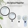 30x Handheld Reading Magnifier with 12 LED Lights - High Magnification Double Lens for Elderly Use