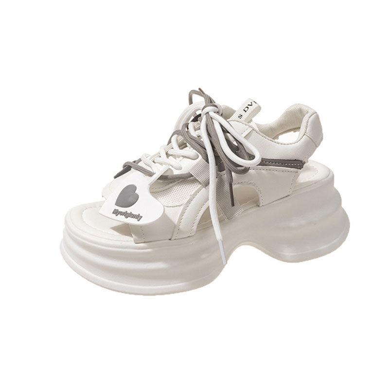 Color matching thick-soled muffin sandals women's 2025 new versatile heightening soft leather love sports Roman sandals European trend