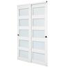 Sliding Closet Door, 1219mm (Double 635mm) x 2032 mm, 5-Lite Frosted Glass Bypass Sliding Doors with Hardware Kit, Solid Wood & MDF Slab with