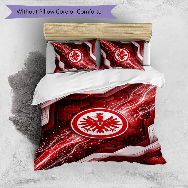 Set Lenzuola Stampato Calcio Eintracht Frankfurt 3 Pezzi, Comodo Set Copripiumino per Camera da Letto Delicato sulla Pelle