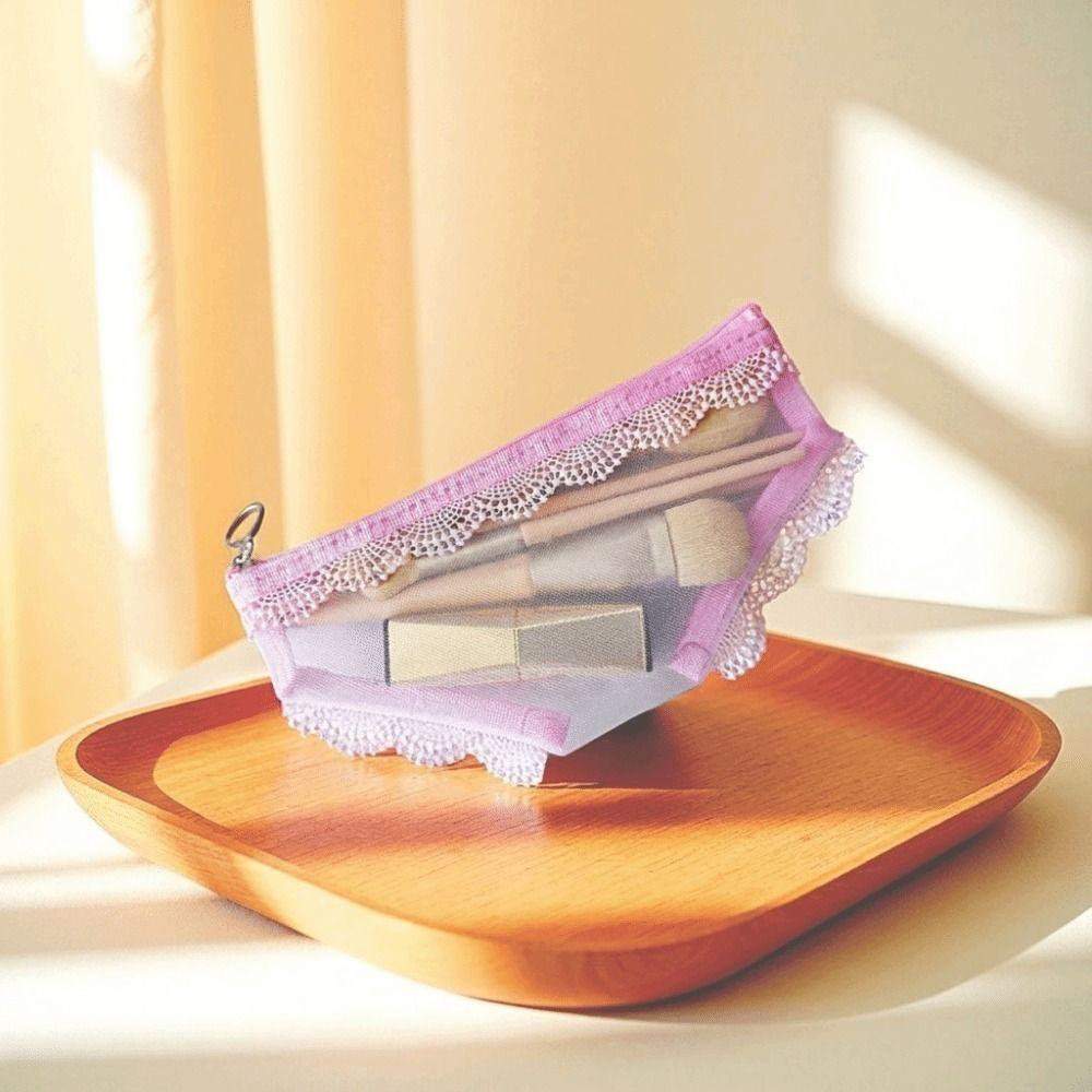 Mesh Briefs Shape Cosmetic Bag Lace Trim Travel Storage Bag Makeup Storage Pouch for Travel