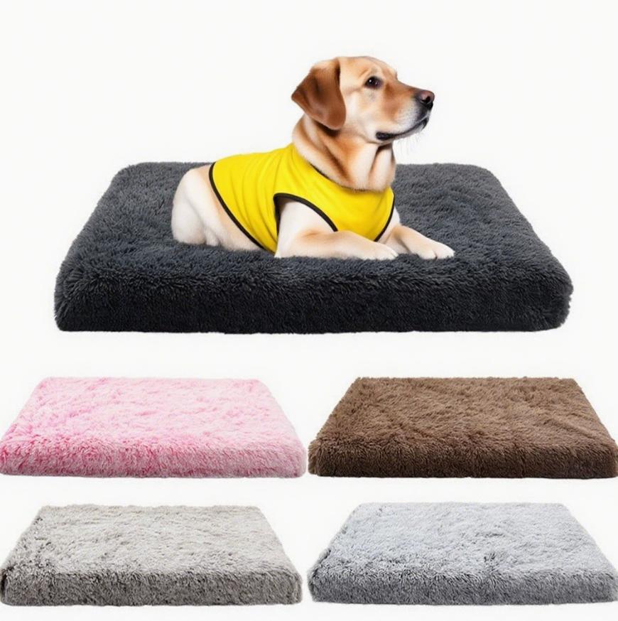 Eco-Friendly Solid Modern Square Luxury Dog Crate Pad Bed with Cotton Fill for Large Dogs-Removable Washable Velvet Cover Carton