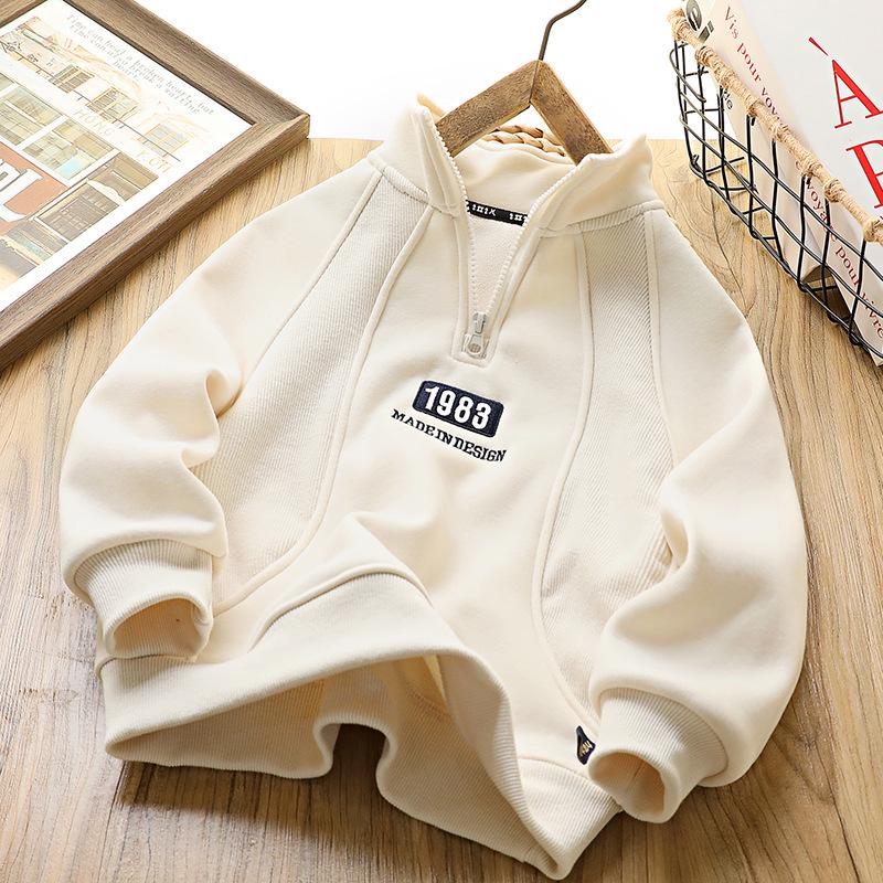 Boys' Winter 2024 Fleece Sweatshirt: Half-Zip, Long-Sleeve, Korean Style for Kids