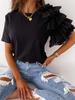 T-shirt da donna estiva alla moda 2021 a maniche corte arricciate e girocollo