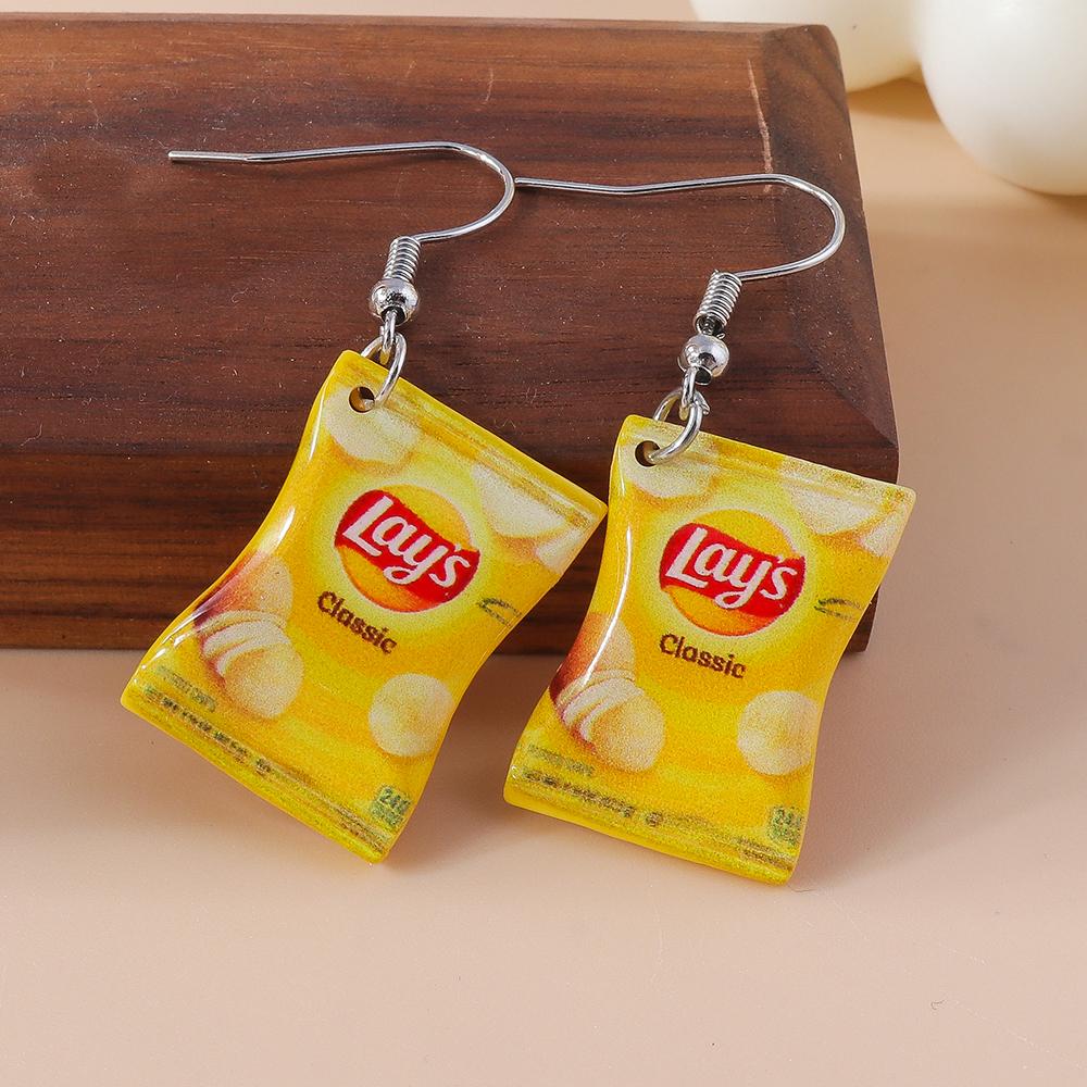 Fashion Women Girls Earrings Cute Resin Simulated Food Snacks Potato Chips Earrings Handmade Party Jewelry Gifts