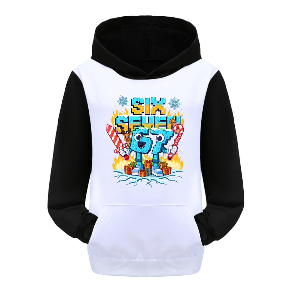 5193 Kinder Jungen Mädchen Steal a Brainrot 67 Six Seven Bedruckter Freizeit-Langarm-Hoodie Top