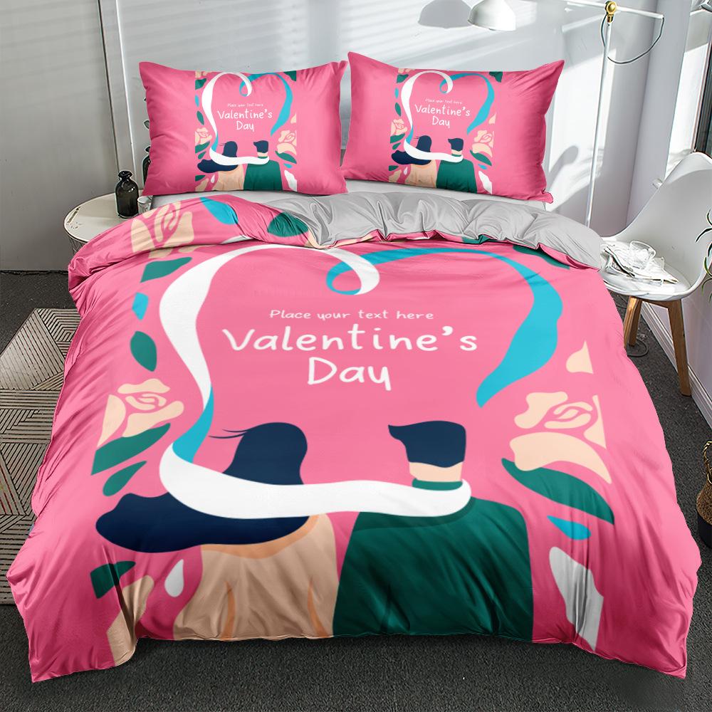 3D Valentine's Day Bedding Set, Couple Down Duvet and Pillowcase, Couple Room Full Size Creative Minimalist Home Textile Valentine's Day Gift