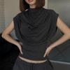C25TP449 Women's Solid Color Sleeveless Slim Fit High Neck Draped Top