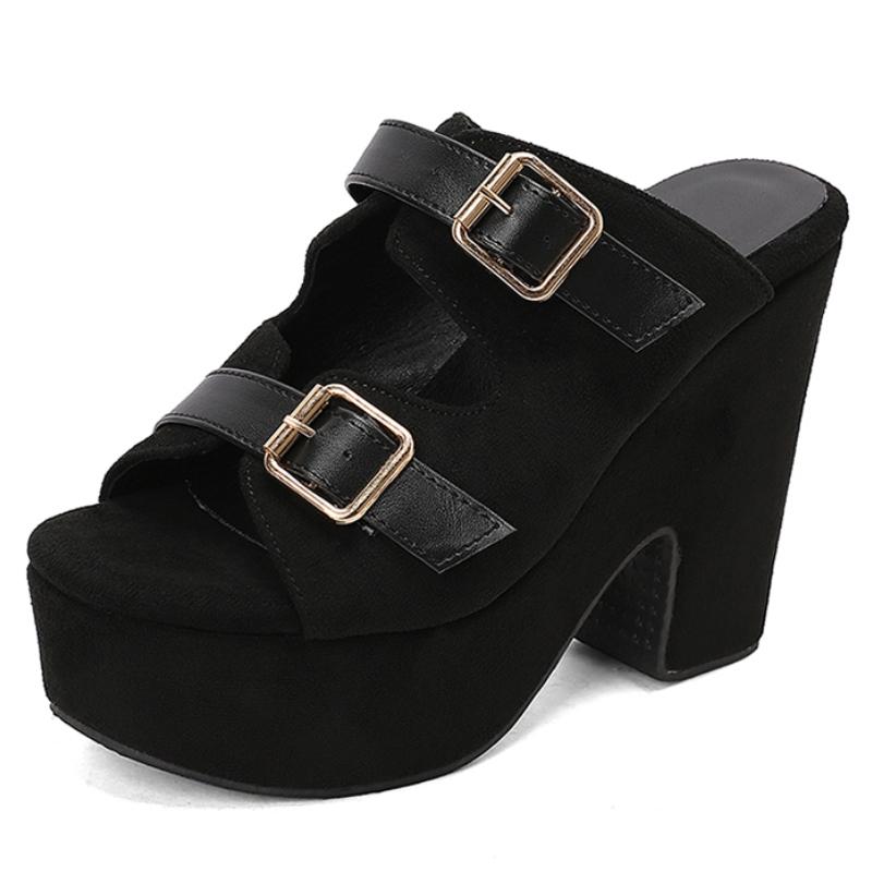 

Туфли на высоком блочном каблуке, женские шлепанцы, летние мюли, женские сандалии на платформе, сексуальная черная, розовая, зеленая обувь, обувь большого размера 36