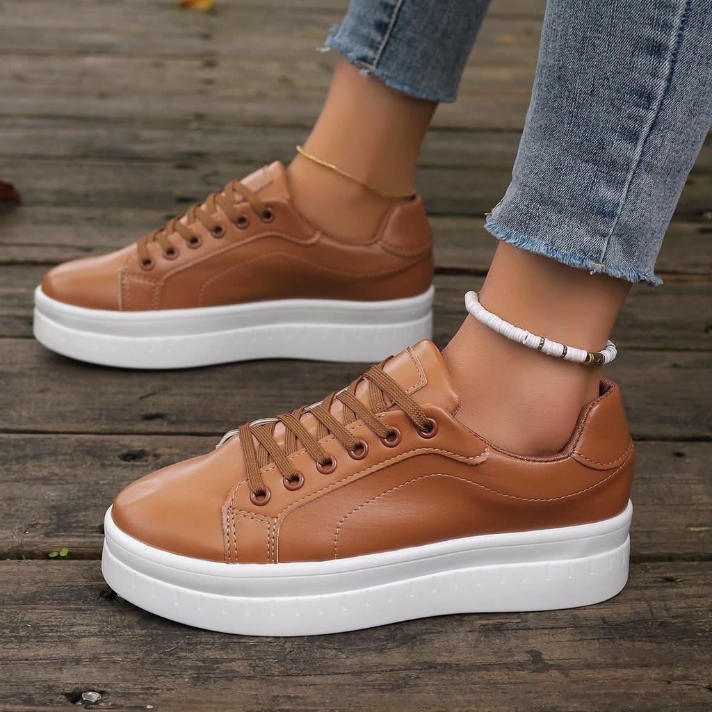 Fashion Platform Women Sneakers Breathable Casual Shoes Solid Color Lightweight Vulcanized Shoes Autumn Lace Up Tennis Shoe Plus Size 43