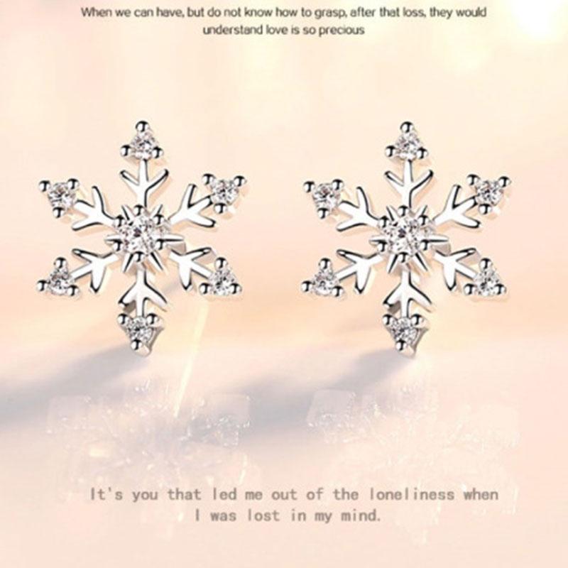Silver Snowflake Stud Earrings Womens Girls Jewellery Xmas Gift Jewelry Elegant