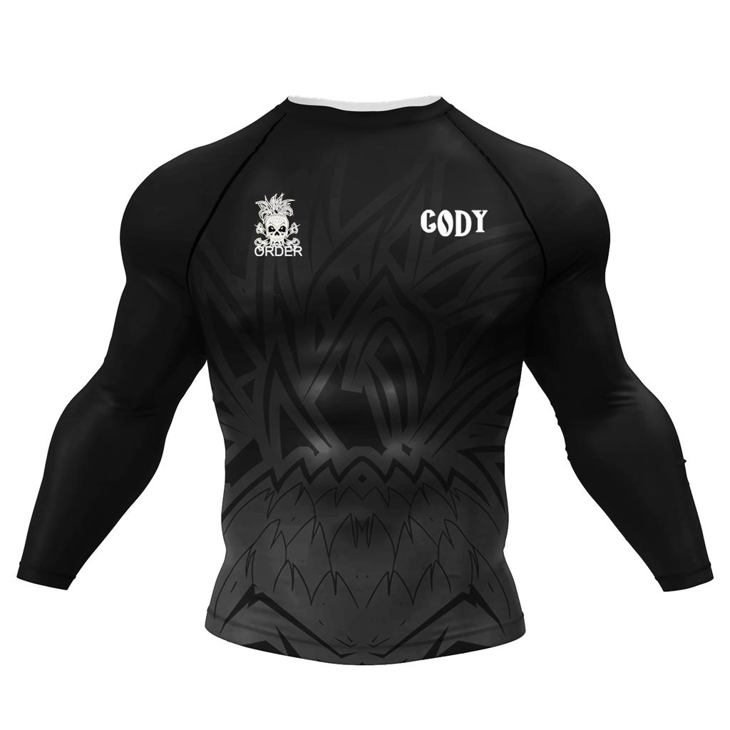 T-shirt de compression pour homme Cody Lundin Tattoo pour la salle de sport Masculin Sublimation Manches longues Rashguard BJJ Jiu Jitsu Boxe Maillot Personnalisé