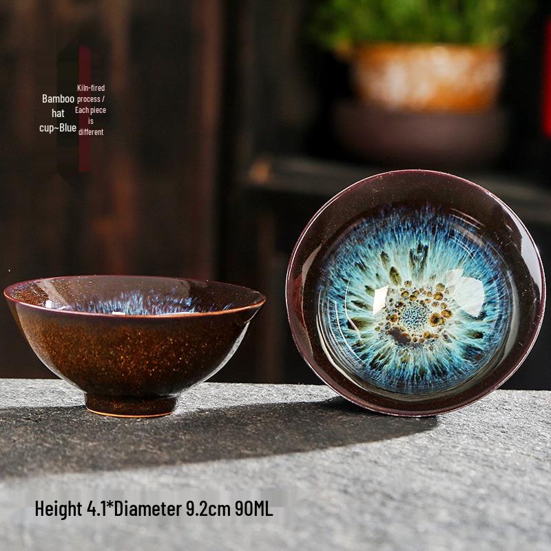 Jian Zhan Kiln-Change Ceramic Sand Gold Tea Cup - Hat-Shaped Tea Tasting Bowl